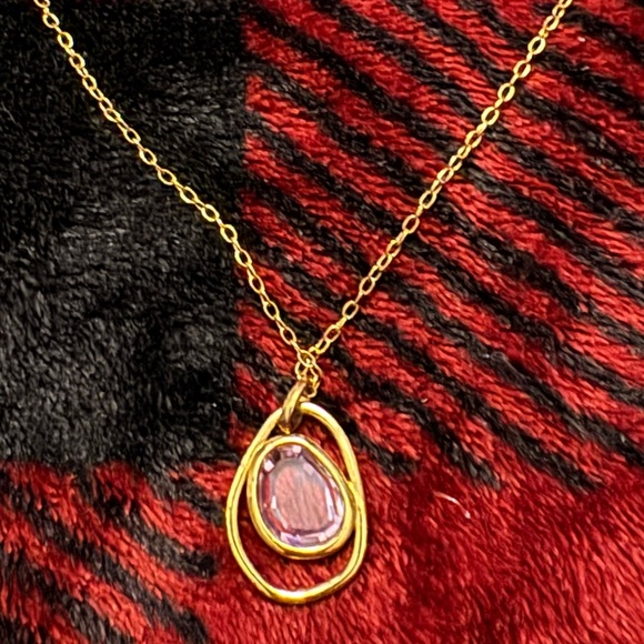 New ORAVISTA 14K Gold Teardrop Natural Pink Crystal Pendant Necklace - Picture 4 of 4